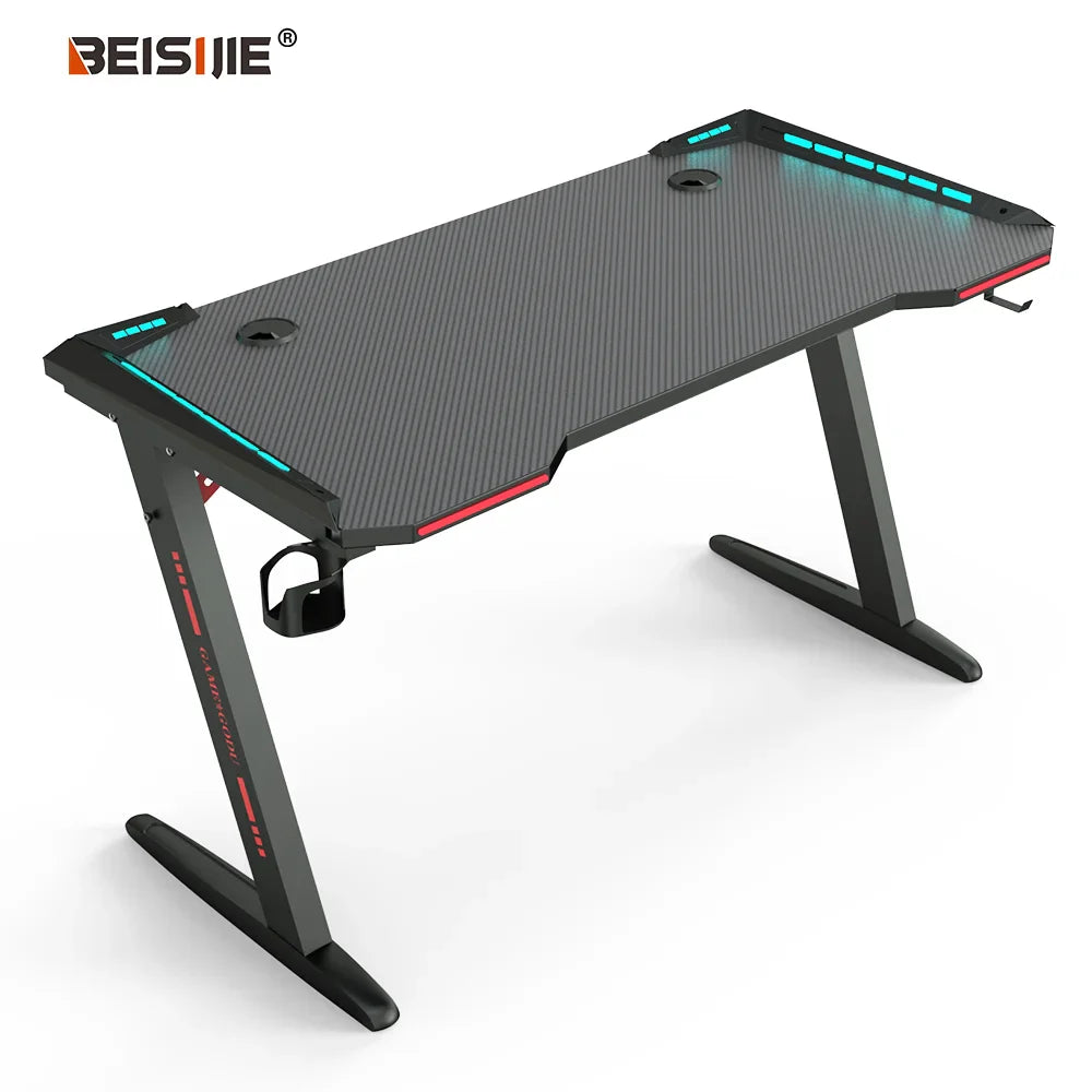 HKM-183763 Adjustable Height RGB Gaming Desk for PC, Modern Computer Table with LED Lighting