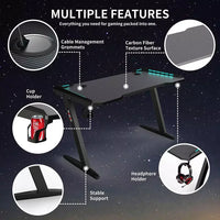 HKM-183763 Adjustable Height RGB Gaming Desk for PC, Modern Computer Table with LED Lighting