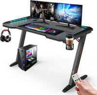 HKM-183763 Adjustable Height RGB Gaming Desk for PC, Modern Computer Table with LED Lighting