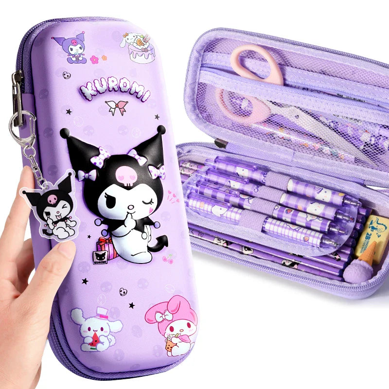 HKM-184019 Cute Kawaii Kuromi Leather Pencil Case for School and Stationery Supplies