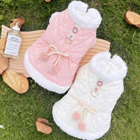 HKM-1840573 Cozy Cotton-Padded Pet Apparel for Autumn and Winter - Cute Rabbit Design in Pink and White