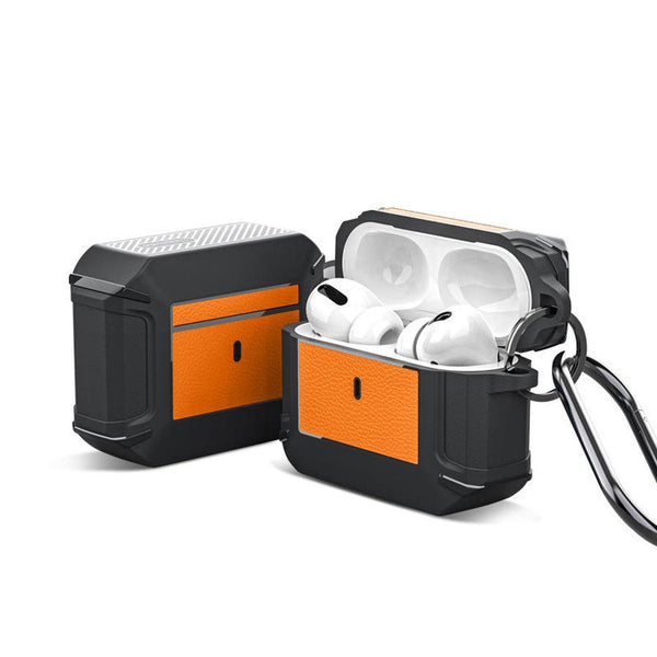 HKM-184083 Leather Protective Shell for AirPods 1/2/3/Pro - Durable Armor Cover Available in Multiple Color Combinations