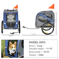 HKM-1841469 Pet Bicycle Trailer with Large Wheels, 3 Entrances & Weather-Resistant Canopy for Dogs and Pets, Blue/Gray