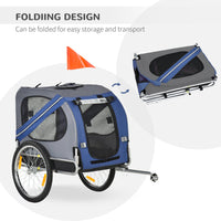 HKM-1841469 Pet Bicycle Trailer with Large Wheels, 3 Entrances & Weather-Resistant Canopy for Dogs and Pets, Blue/Gray