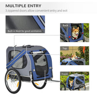 HKM-1841469 Pet Bicycle Trailer with Large Wheels, 3 Entrances & Weather-Resistant Canopy for Dogs and Pets, Blue/Gray