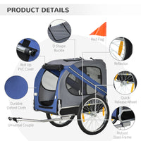 HKM-1841469 Pet Bicycle Trailer with Large Wheels, 3 Entrances & Weather-Resistant Canopy for Dogs and Pets, Blue/Gray
