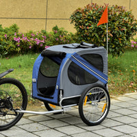 HKM-1841469 Pet Bicycle Trailer with Large Wheels, 3 Entrances & Weather-Resistant Canopy for Dogs and Pets, Blue/Gray