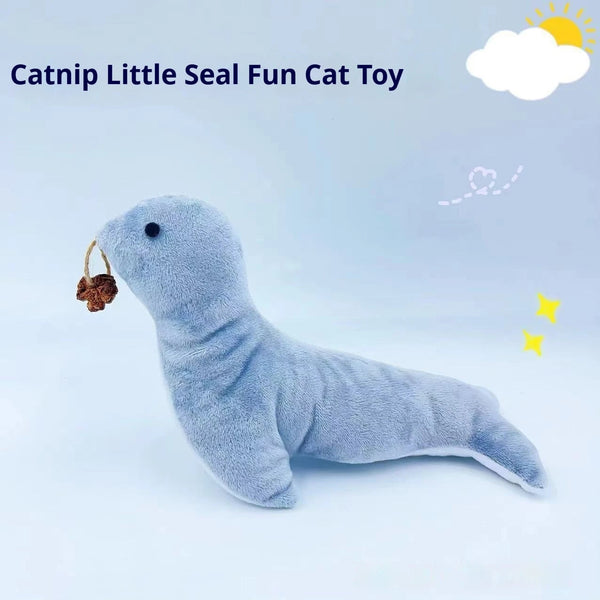 HKM-1843261 Cat Plush Sea Lion Toy with Bell Sound, Catnip & Dental Grinding Features
