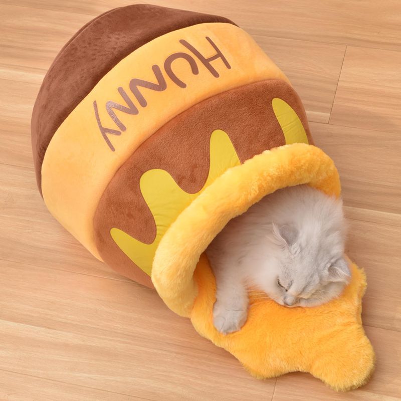 HKM-184339 Cozy Honey Pot Cat Cave Bed with Memory Foam Cushion - Soft Plush Design for Small Cats