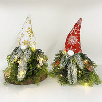 HKM-184339 Golden Green Christmas Plant Decoration with Lights - Faceless Elderly Doll Ornament