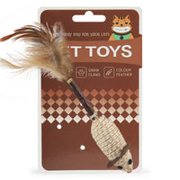 HKM-1844413 Cat Toy with Feather, Hemp Rope, and Wooden Ball for Nibbling and Play