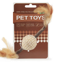 HKM-1844413 Cat Toy with Feather, Hemp Rope, and Wooden Ball for Nibbling and Play