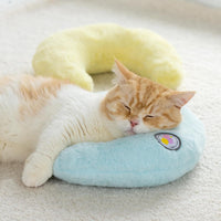 HKM-1845437 Orthopedic U-Shaped Cat Pillow for Joint Relief and Comfortable Sleep, 10.6x9.8 Inch Fluffy Support in Blue
