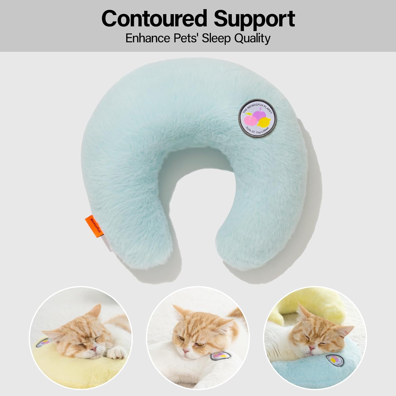 HKM-1845437 Orthopedic U-Shaped Cat Pillow for Joint Relief and Comfortable Sleep, 10.6x9.8 Inch Fluffy Support in Blue