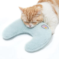 HKM-1845437 Orthopedic U-Shaped Cat Pillow for Joint Relief and Comfortable Sleep, 10.6x9.8 Inch Fluffy Support in Blue