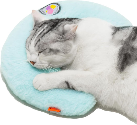 HKM-1845437 Orthopedic U-Shaped Cat Pillow for Joint Relief and Comfortable Sleep, 10.6x9.8 Inch Fluffy Support in Blue