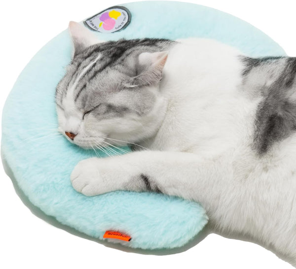 HKM-1845437 Orthopedic U-Shaped Cat Pillow for Joint Relief and Comfortable Sleep, 10.6x9.8 Inch Fluffy Support in Blue