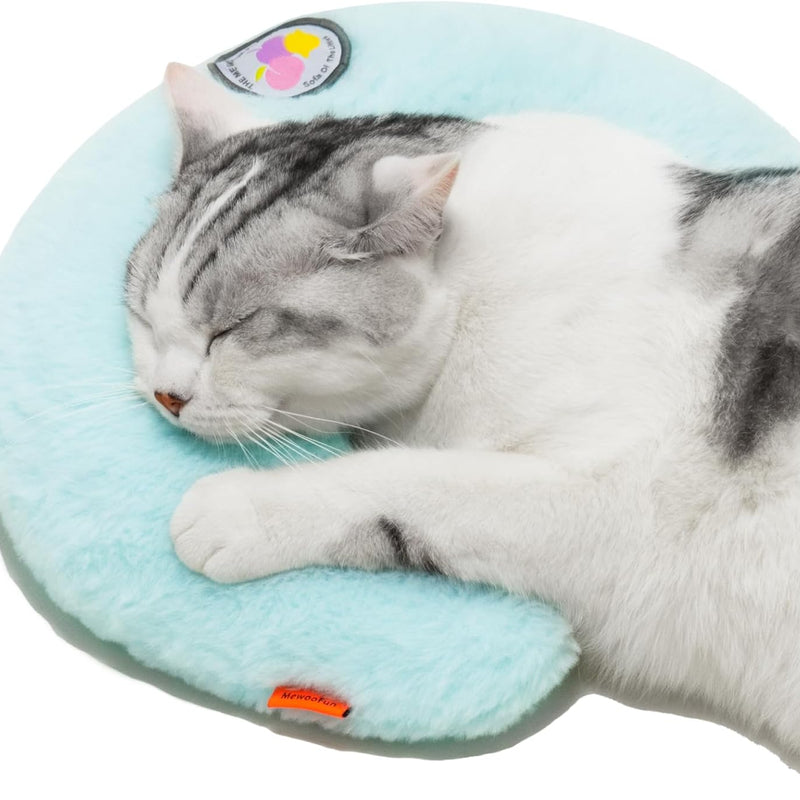 HKM-1845437 Orthopedic U-Shaped Cat Pillow for Joint Relief and Comfortable Sleep, 10.6x9.8 Inch Fluffy Support in Blue