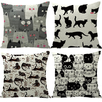 HKM-184595 Halloween Cat-Themed Linen Pillowcase Cushion Cover, 45x45 cm with Knitted and Embroidered Details