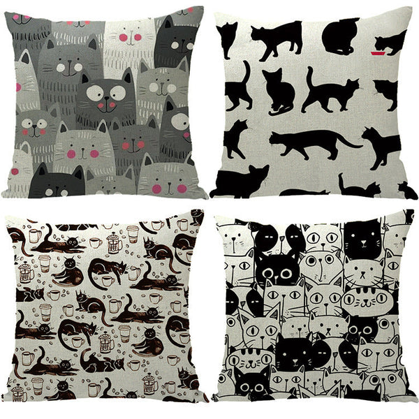 HKM-184595 Halloween Cat-Themed Linen Pillowcase Cushion Cover, 45x45 cm with Knitted and Embroidered Details