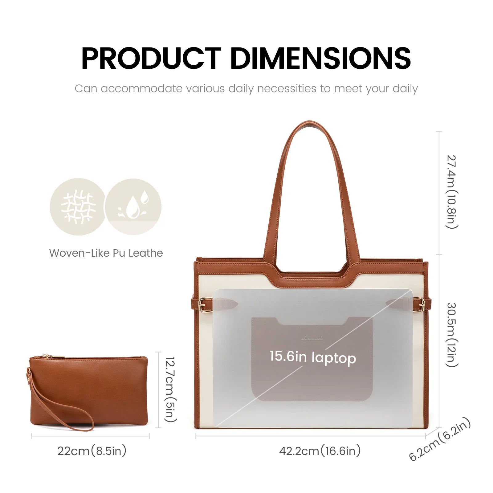HKM-184595 Stylish Leather Laptop Tote Bag for 15.6 Inch Computers - Professional Women's Briefcase