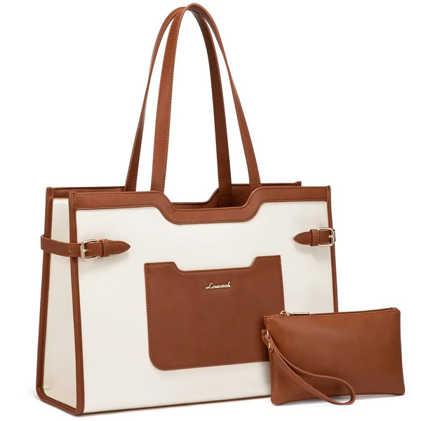 HKM-184595 Stylish Leather Laptop Tote Bag for 15.6 Inch Computers - Professional Women's Briefcase
