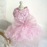 HKM-1846333 Elegant Dog Wedding Dress Skirt in White and Pink, XS-XL, Polyester Material, Perfect for Special Occasions