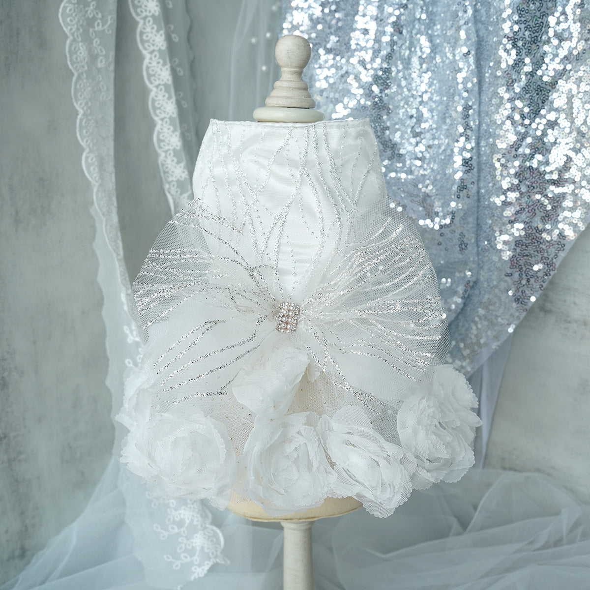 HKM-1846333 Elegant Dog Wedding Dress Skirt in White and Pink, XS-XL, Polyester Material, Perfect for Special Occasions