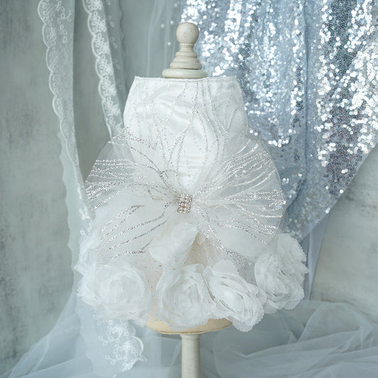 HKM-1846333 Elegant Dog Wedding Dress Skirt in White and Pink, XS-XL, Polyester Material, Perfect for Special Occasions