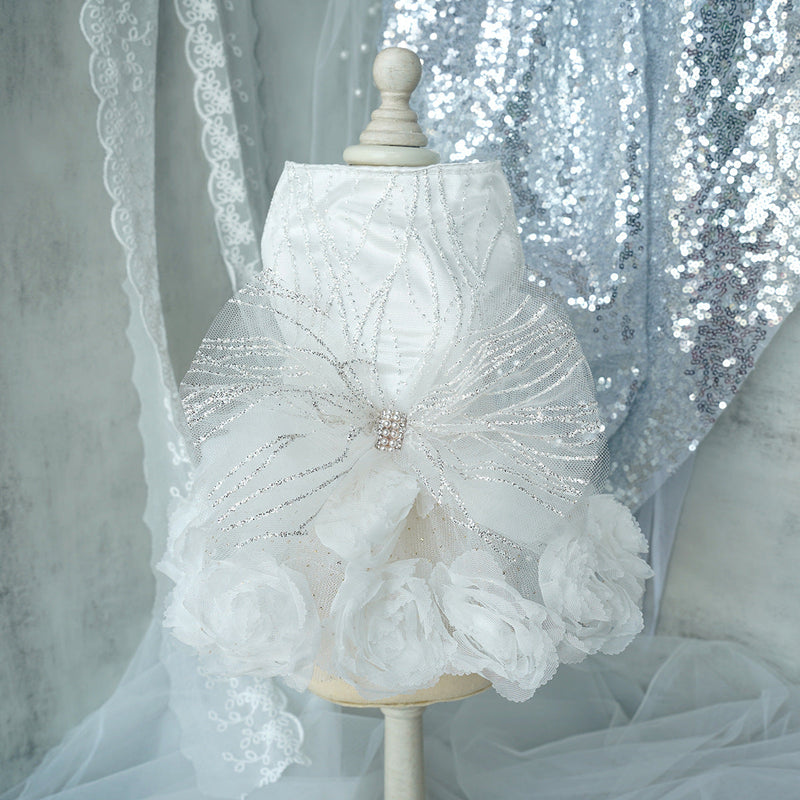 HKM-1846333 Elegant Dog Wedding Dress Skirt in White and Pink, XS-XL, Polyester Material, Perfect for Special Occasions