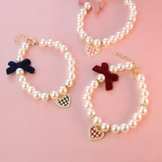 HKM-184723 Retro Plaid Pet Necklace with Advanced Texture – Available in Black, Pink, and Red