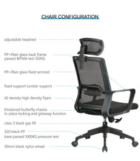 HKM-184915 Ergonomic Height Adjustable Mesh Office Chair with High Back and Headrest