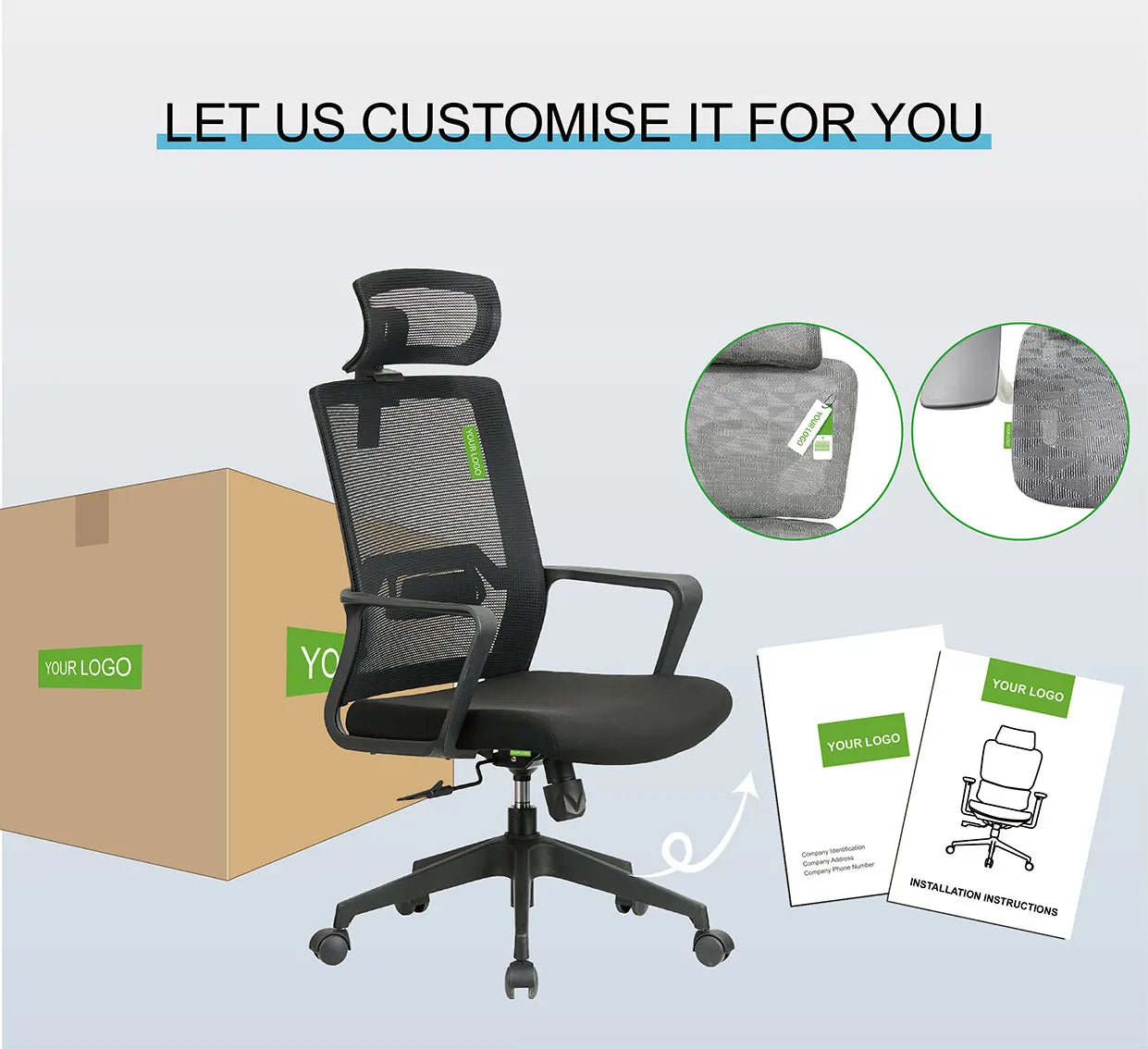 HKM-184915 Ergonomic Height Adjustable Mesh Office Chair with High Back and Headrest