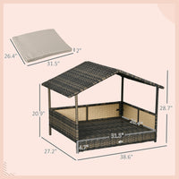 HKM-1850173 Khaki Wicker Dog House with Removable Cushion for Indoor and Outdoor Use