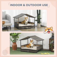 HKM-1850173 Khaki Wicker Dog House with Removable Cushion for Indoor and Outdoor Use