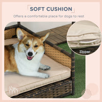 HKM-1850173 Khaki Wicker Dog House with Removable Cushion for Indoor and Outdoor Use