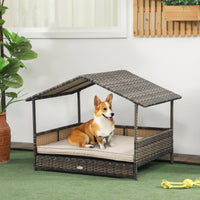 HKM-1850173 Khaki Wicker Dog House with Removable Cushion for Indoor and Outdoor Use
