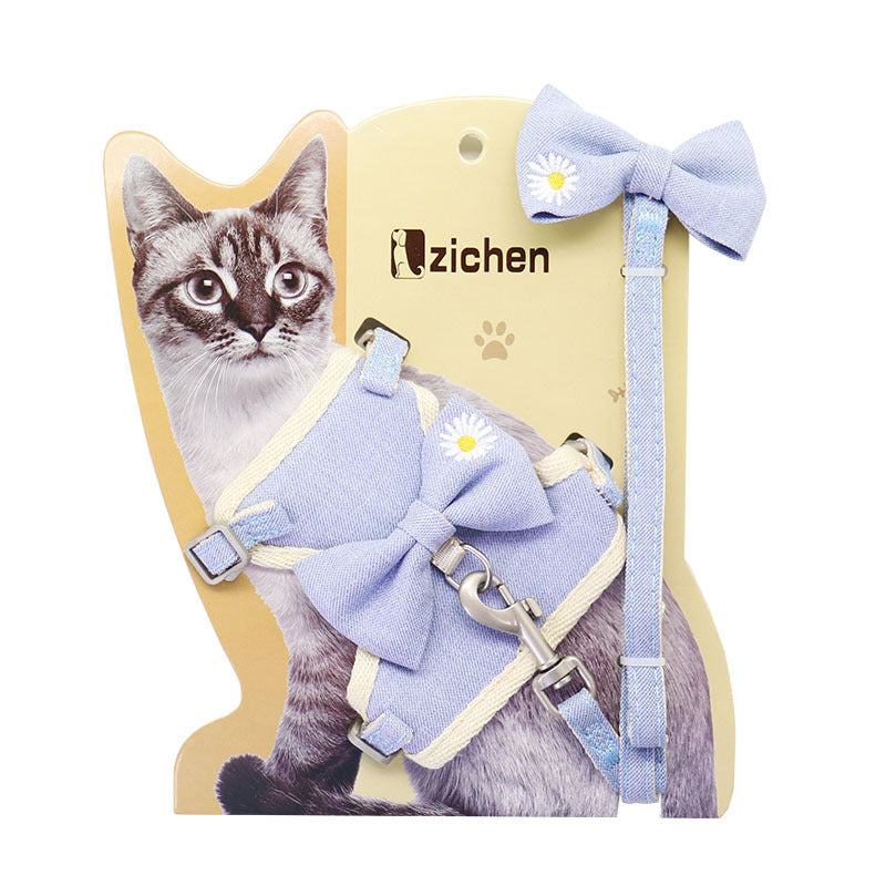 HKM-1850813 Adjustable Polyester Chest Harness with Traction Rope for Cats, Multiple Colors Available
