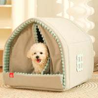 HKM-1851581 Cozy Winter Dog House with Double Door Curtain - Available in Small, Medium, and Large Sizes