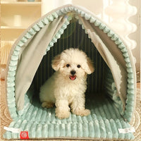 HKM-1851581 Cozy Winter Dog House with Double Door Curtain - Available in Small, Medium, and Large Sizes