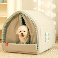 HKM-1851581 Cozy Winter Dog House with Double Door Curtain - Available in Small, Medium, and Large Sizes