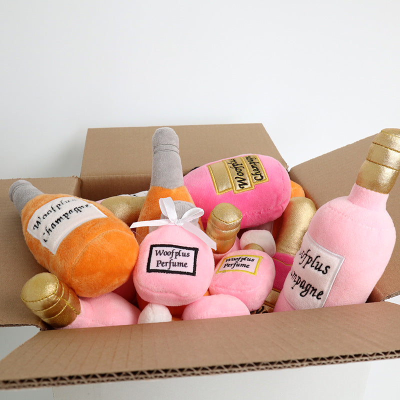 HKM-1852349 Plush Wine Bottle Pet Toy in Various Colors for Dog Fun