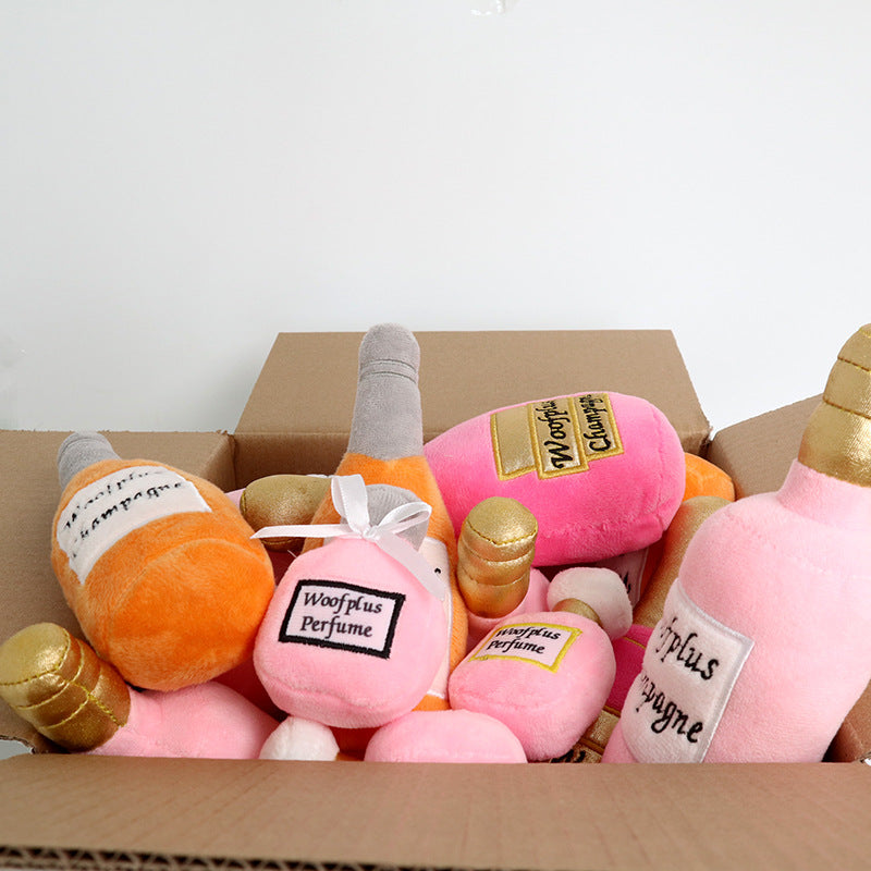 HKM-1852349 Plush Wine Bottle Pet Toy in Various Colors for Dog Fun