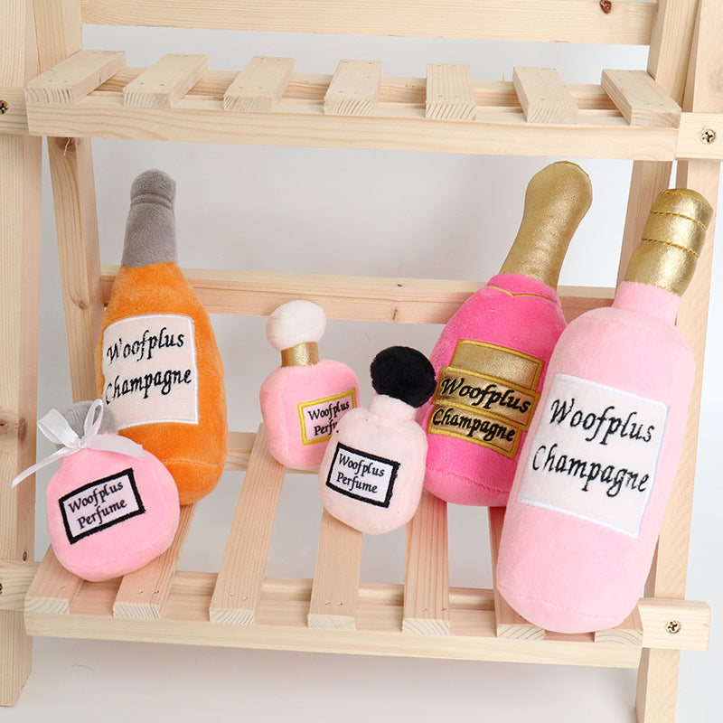 HKM-1852349 Plush Wine Bottle Pet Toy in Various Colors for Dog Fun