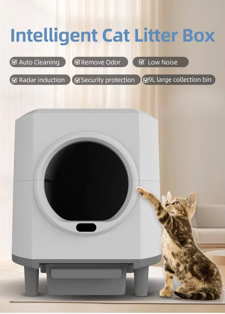 HKM-185491 Large Capacity Self-Cleaning Cat Litter Box with Smart App Control for Multiple Cats - 90L Total Closed Design