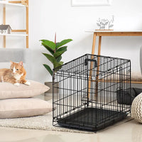 HKM-1855165 30-Inch Black Wire Dog Cage with Double Locking Mechanism, Dual Door Access, and Single Handle Design