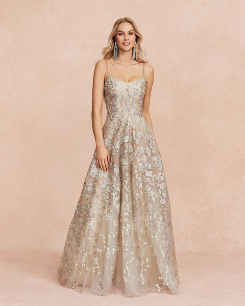 HKM-185747 Champagne-Coloured Evening Dress for Women - Elegant Design and Premium Fabric