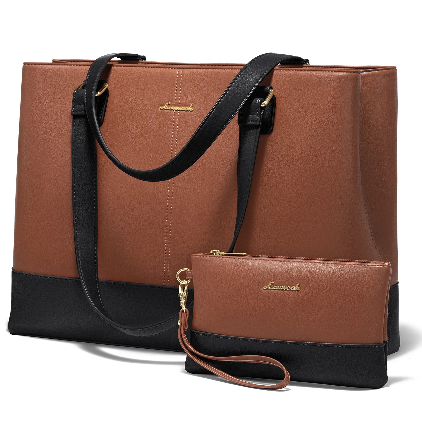 HKM-185747 Professional Waterproof Leather Laptop Tote Bag for Women - 15.6 Inch Briefcase with Clutch for Work