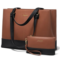 HKM-185747 Professional Waterproof Leather Laptop Tote Bag for Women - 15.6 Inch Briefcase with Clutch for Work