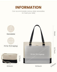 HKM-185747 Professional Waterproof Leather Laptop Tote Bag for Women - 15.6 Inch Briefcase with Clutch for Work